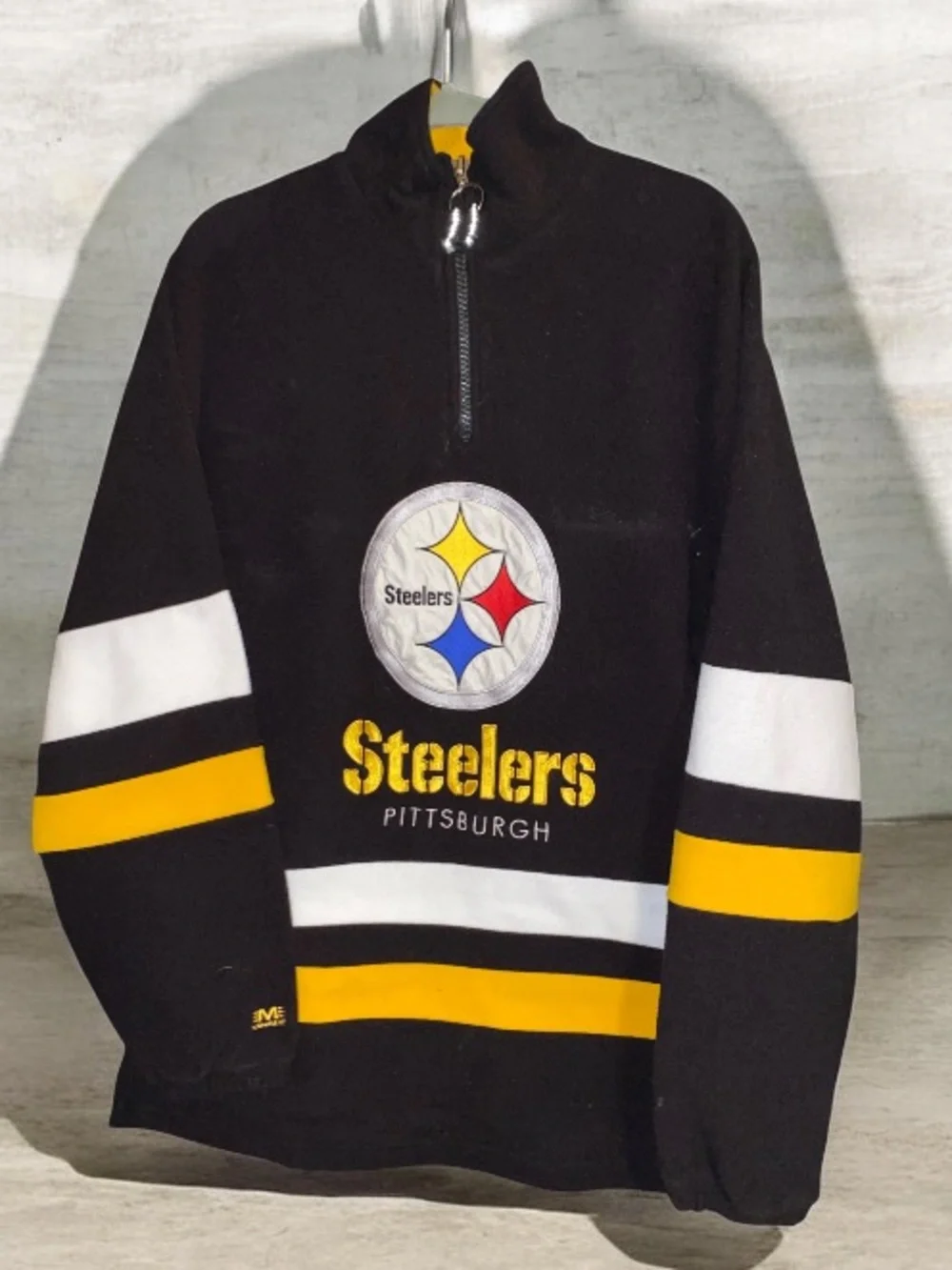Pittsburgh Steelers Quarter Zip Fleece Embroidered and Stitched Patch throughout